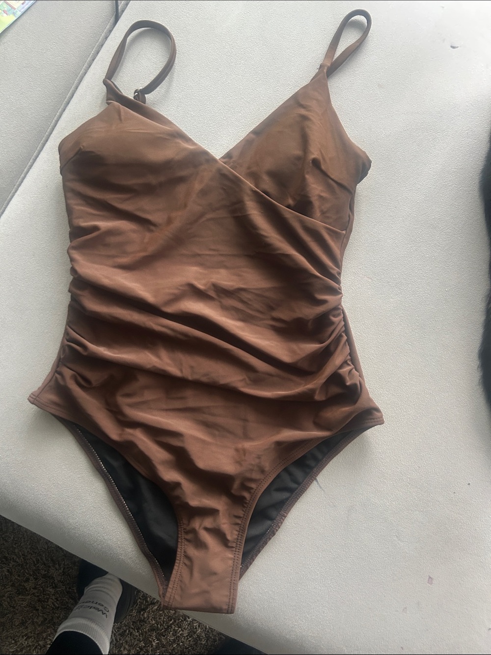 Brown Ruched One-Piece Swimsuit - women’s small